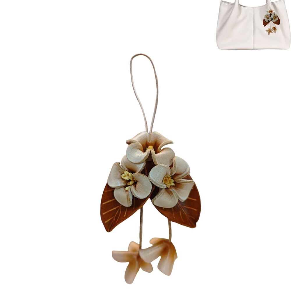 4363 Leather Leaf Flower Bag Charm, Boho Accessories Leather Rose Flowers